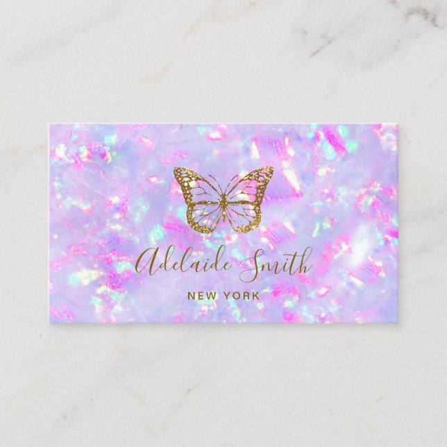 butterfly logo on opal texture business card (Front)