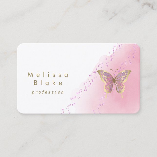 butterfly logo pink watercolor business card (Front)