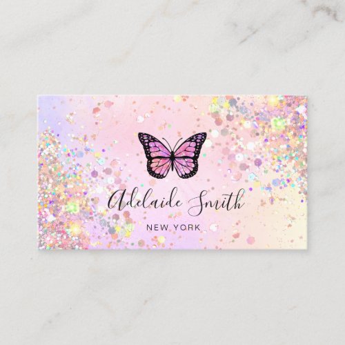 butterfly logo simulated chunky glitter business card