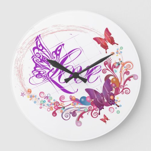 Butterfly love large clock