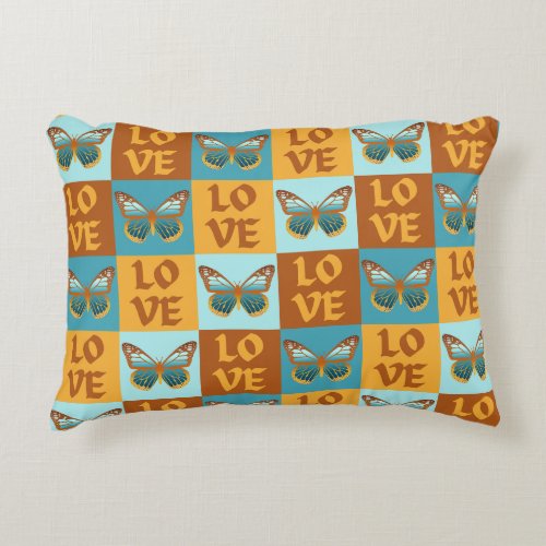 Butterfly Love Pattern  Blue  Orange Gradient Accent Pillow