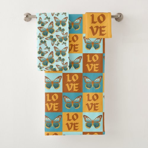 Butterfly Love Pattern  Blue  Orange Gradient Bath Towel Set