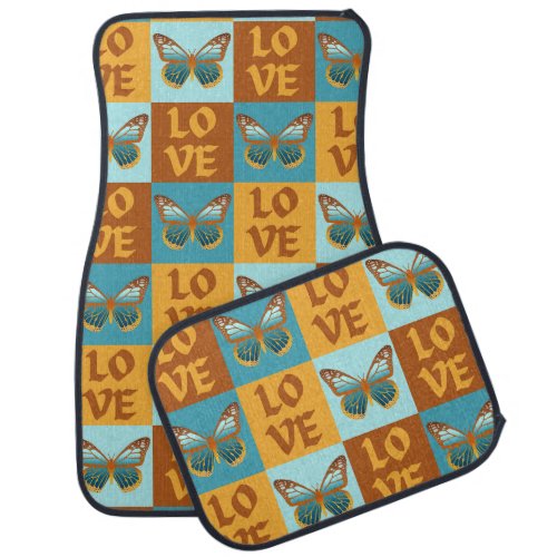 Butterfly Love Pattern  Blue  Orange Gradient Car Floor Mat