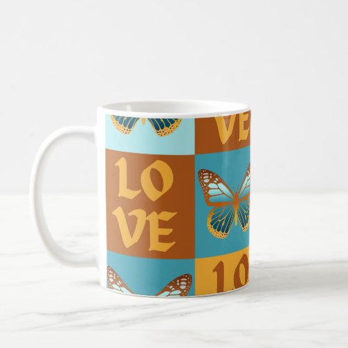 Butterfly Love Pattern  Blue  Orange Gradient Coffee Mug