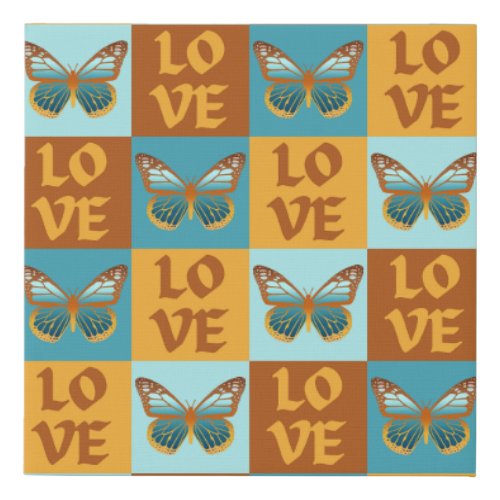 Butterfly Love Pattern  Blue  Orange Gradient Faux Canvas Print