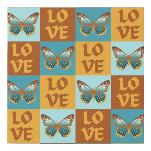 Butterfly Love Pattern | Blue & Orange Gradient Faux Canvas Print (Front)
