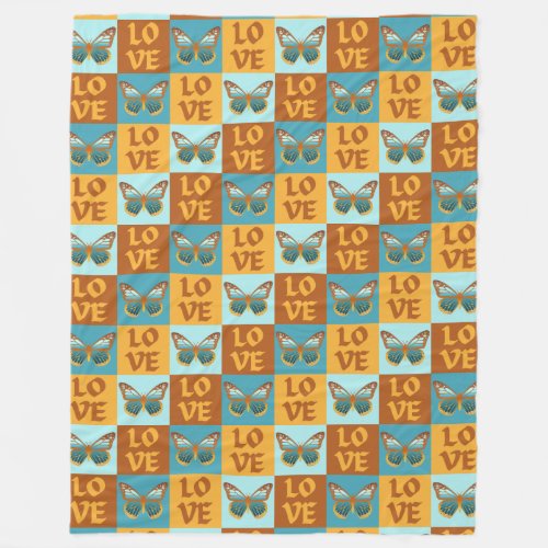 Butterfly Love Pattern  Blue  Orange Gradient Fleece Blanket