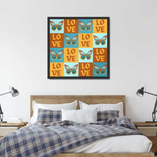 Butterfly Love Pattern  Blue  Orange Gradient Framed Art