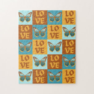 Butterfly Love Pattern Blue & Orange Gradient Jigsaw Puzzle