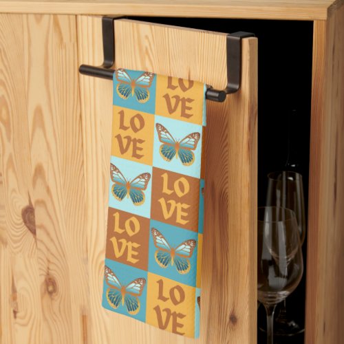 Butterfly Love Pattern  Blue  Orange Gradient Kitchen Towel