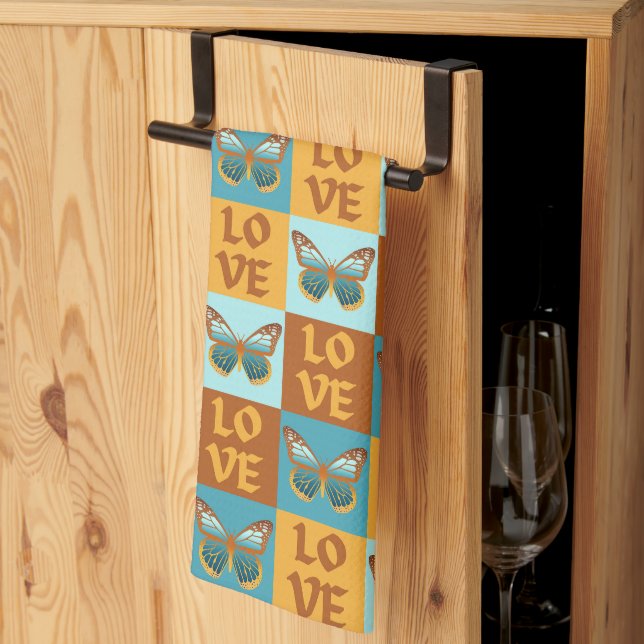 Butterfly Love Pattern | Blue & Orange Gradient Kitchen Towel (Thirds Fold)