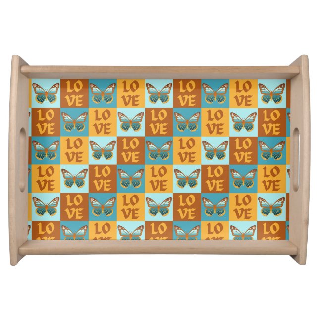 Butterfly Love Pattern | Blue & Orange Gradient Serving Tray (Front)
