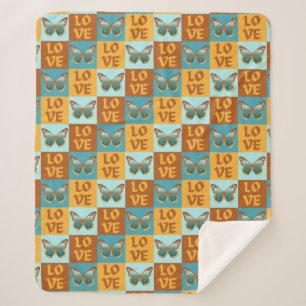 Butterfly Love Pattern Blue & Orange Gradient Sherpa Blanket