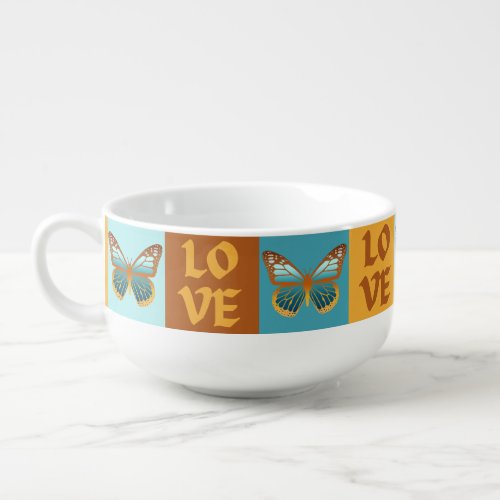 Butterfly Love Pattern  Blue  Orange Gradient Soup Mug