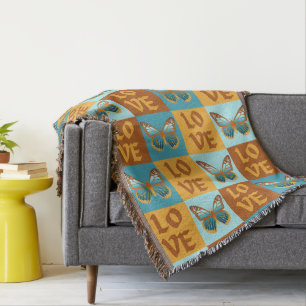 Butterfly Love Pattern Blue & Orange Gradient Throw Blanket