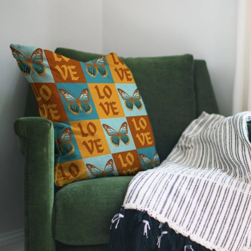 Butterfly Love Pattern  Blue  Orange Gradient Throw Pillow