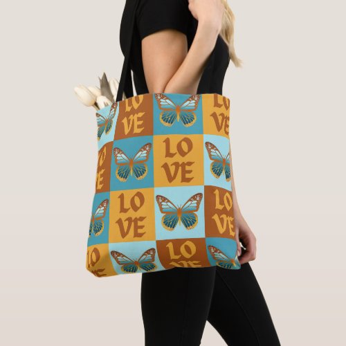 Butterfly Love Pattern  Blue  Orange Gradient Tote Bag