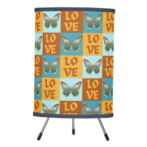 Butterfly Love Pattern  Blue  Orange Gradient Tripod Lamp