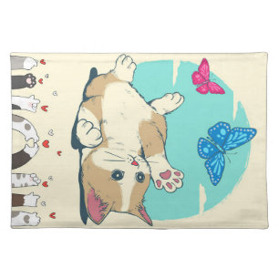 Butterfly Lover Cat Play With Butterfly Cloth Placemat