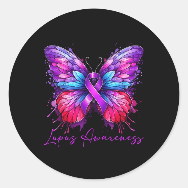 Butterfly Lupus Awareness Month  Classic Round Sticker (Front)