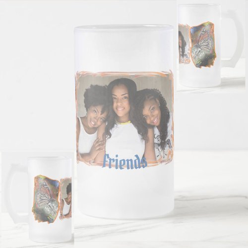 Butterfly Magic Friends Frosted Glass Beer Mug