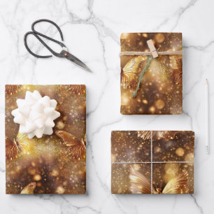 Butterfly magical enchanted pattern gold seamless wrapping paper sheets