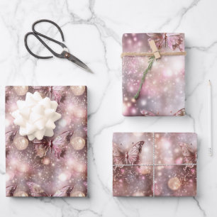 Butterfly magical enchanted pink pattern seamless wrapping paper sheets