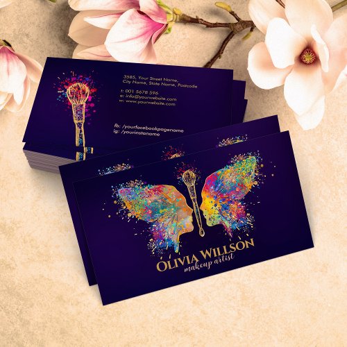 Butterfly Makeup Brush Female Profile Business Card