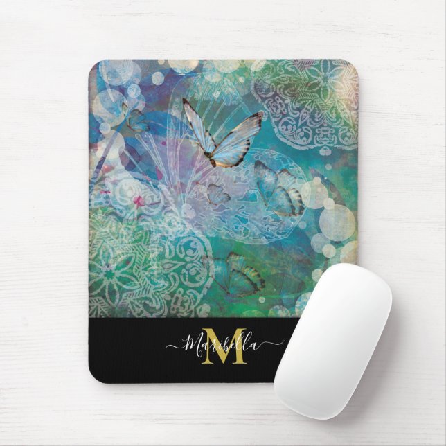 Butterfly Mandala Personalize Monogram Mouse Pad (With Mouse)