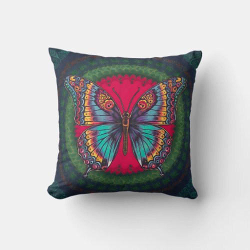 Butterfly Mandala Radiance Throw Pillow