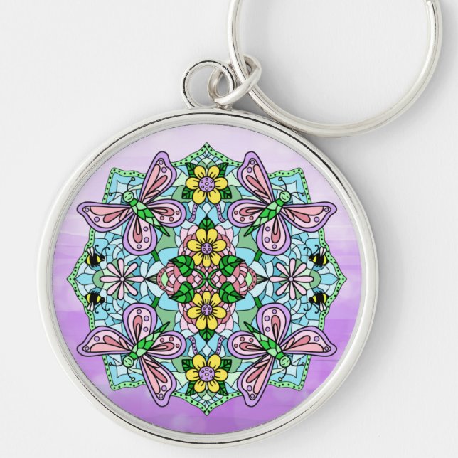 Butterfly Mandala Whimsical Hand Drawn  Keychain (Front)