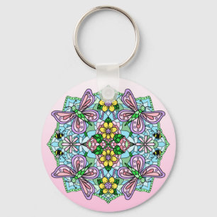 Butterfly Mandala Whimsical Hand Drawn Keychain