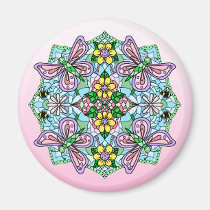 Butterfly Mandala Whimsical Hand Drawn Magnet