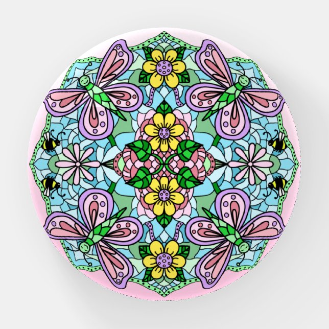 Butterfly Mandala Whimsical Hand Drawn  Paperweight (Front)