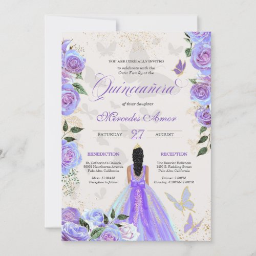 Butterfly Mariposa Iridescent Purple Quinceanera Invitation