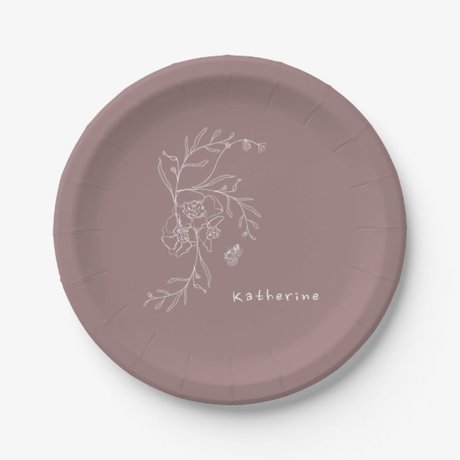 Butterfly Mauve Baby Shower Custom Paper Plates (Front)