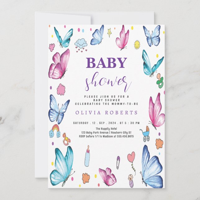 butterfly  mauve Little Baby Shower cool Invitation (Front)