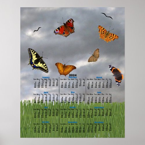 Butterfly Meadow Calendar 2024 Poster