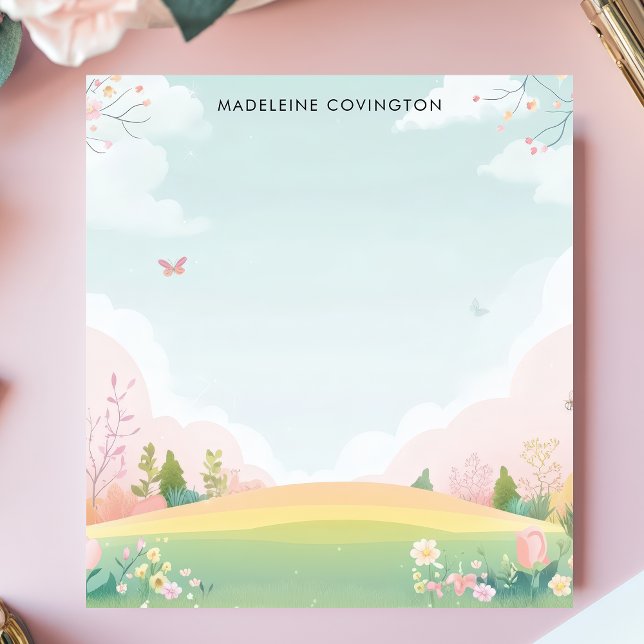 Butterfly Meadow Floral Personalized Name Notepad (Creator Uploaded)