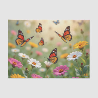 Butterfly Meadow Seamless Pattern Vibrant Flowers Tissue Paper