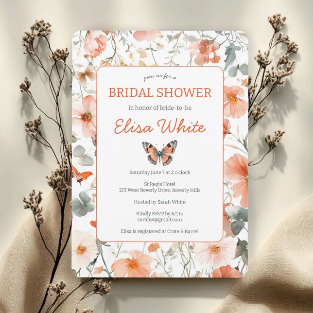 Butterfly Meadow Watercolor Bridal Shower CUSTOM  Invitation (Butterfly Meadow Watercolor Bridal Shower CUSTOM Invitation
)