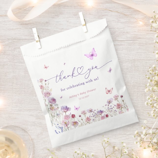 Butterfly Meadow Wildflowers Baby Shower Thank You Favor Bag (Clipped)