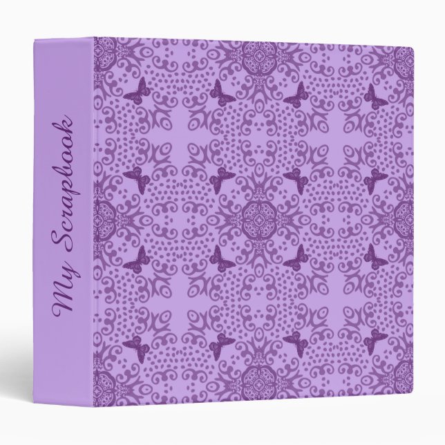 Butterfly Medallion Purple Scrapbook 3 Ring Binder (Front/Spine)