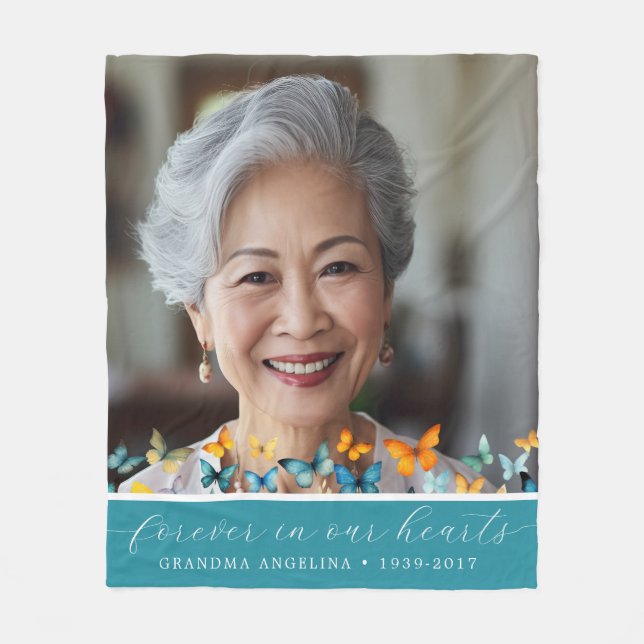 Butterfly Memorial Customized Fleece Blanket Teal (Front)