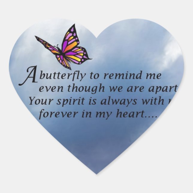Butterfly Memorial Poem Heart Sticker (Front)