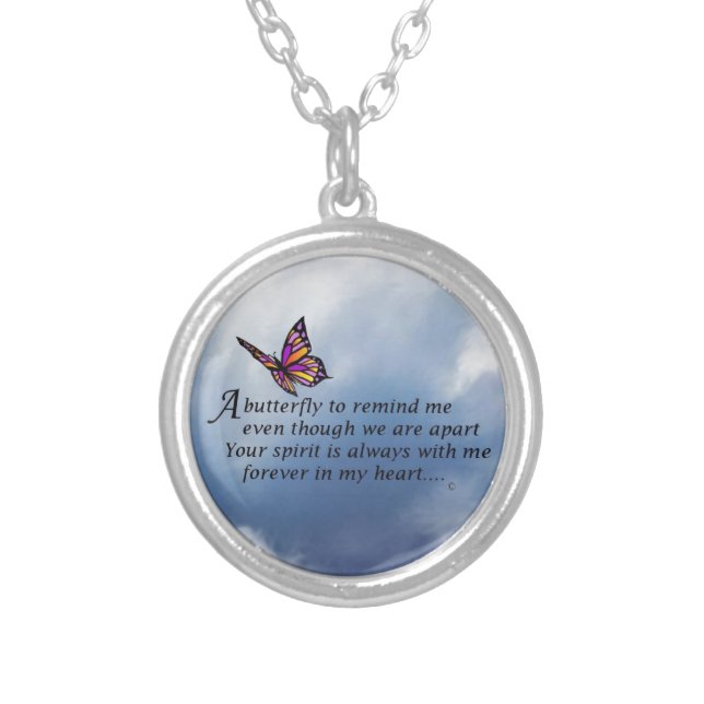 Butterfly  Memorial Poem Silver Plated Necklace (Front)