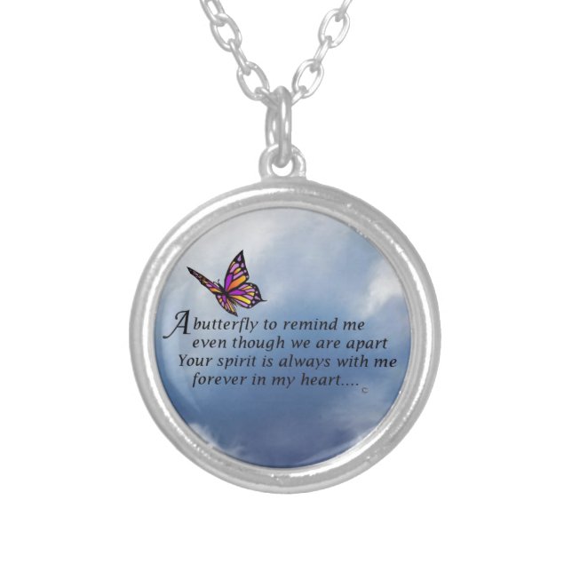 Butterfly Memorial Poem Silver Plated Necklace (Front)