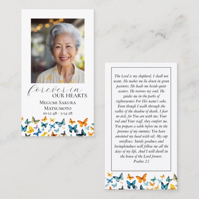 Butterfly Memorial Prayer Card - Elegant Black (Front/Back)