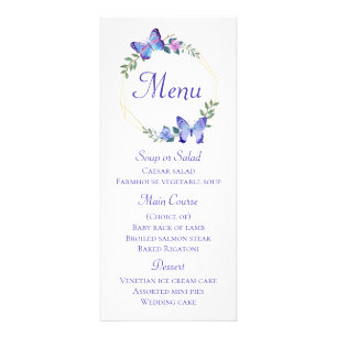 Butterfly Menu Navy Blue Floral Wreath Wedding
