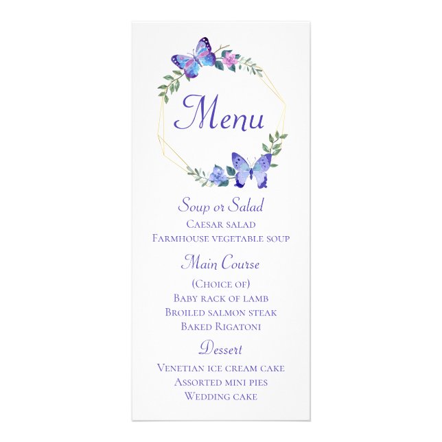 Butterfly Menu Navy Blue Floral Wreath Wedding (Front)
